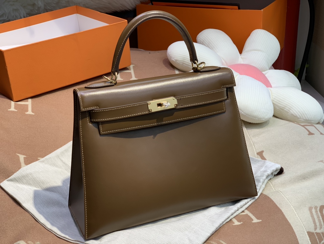 Hermes Kelly 28cm Handbag Shoulder Bag in Alezan Box Leather